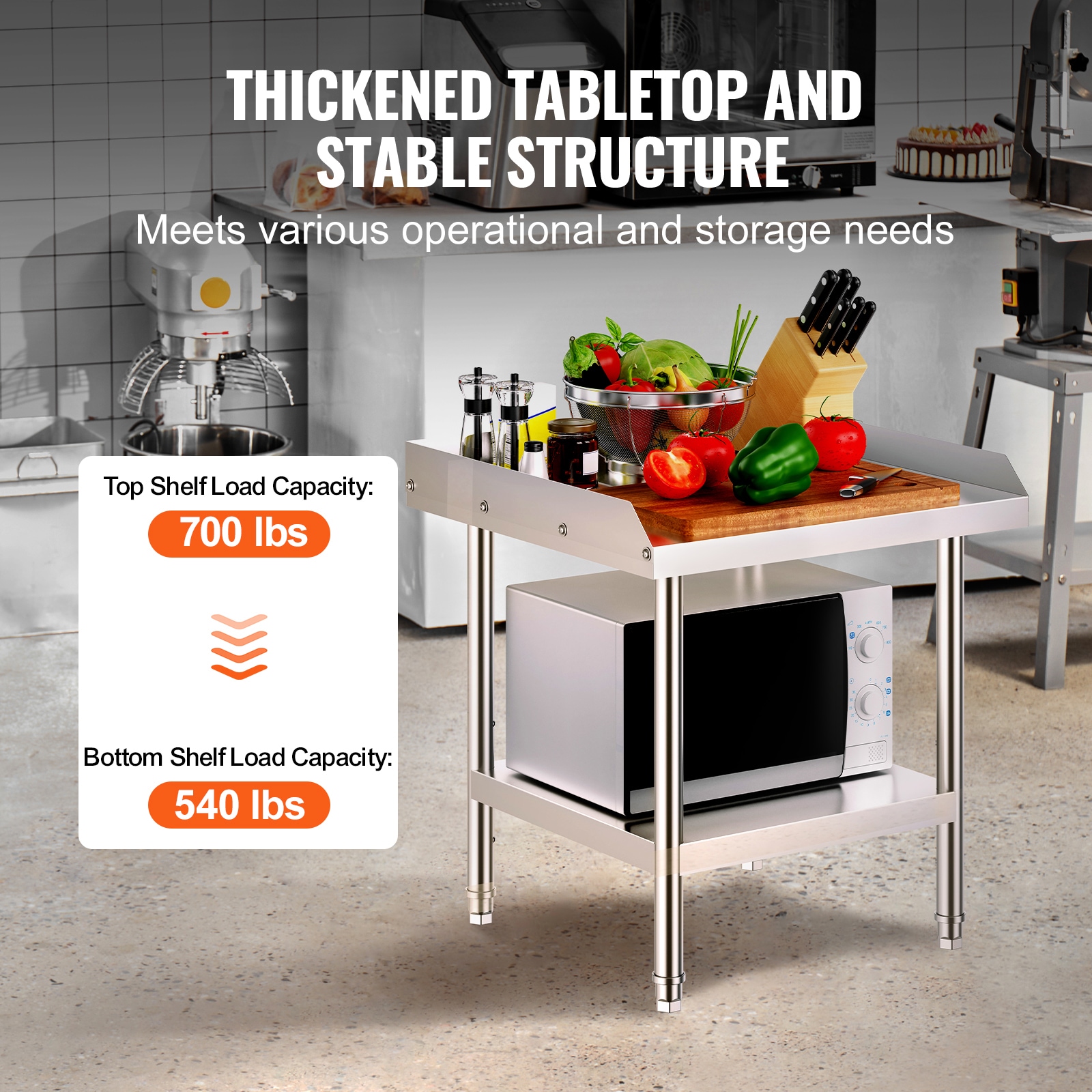 Stainless Steel Commercial Food Prep Work Table With Backsplash_voghion.com